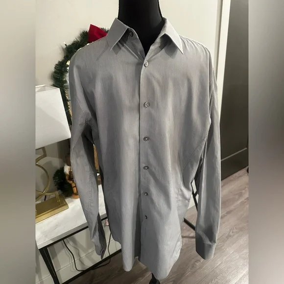 Calvin Klein Gray Dress Button Down Shirt size 16 34/35 - Picture 1 of 8
